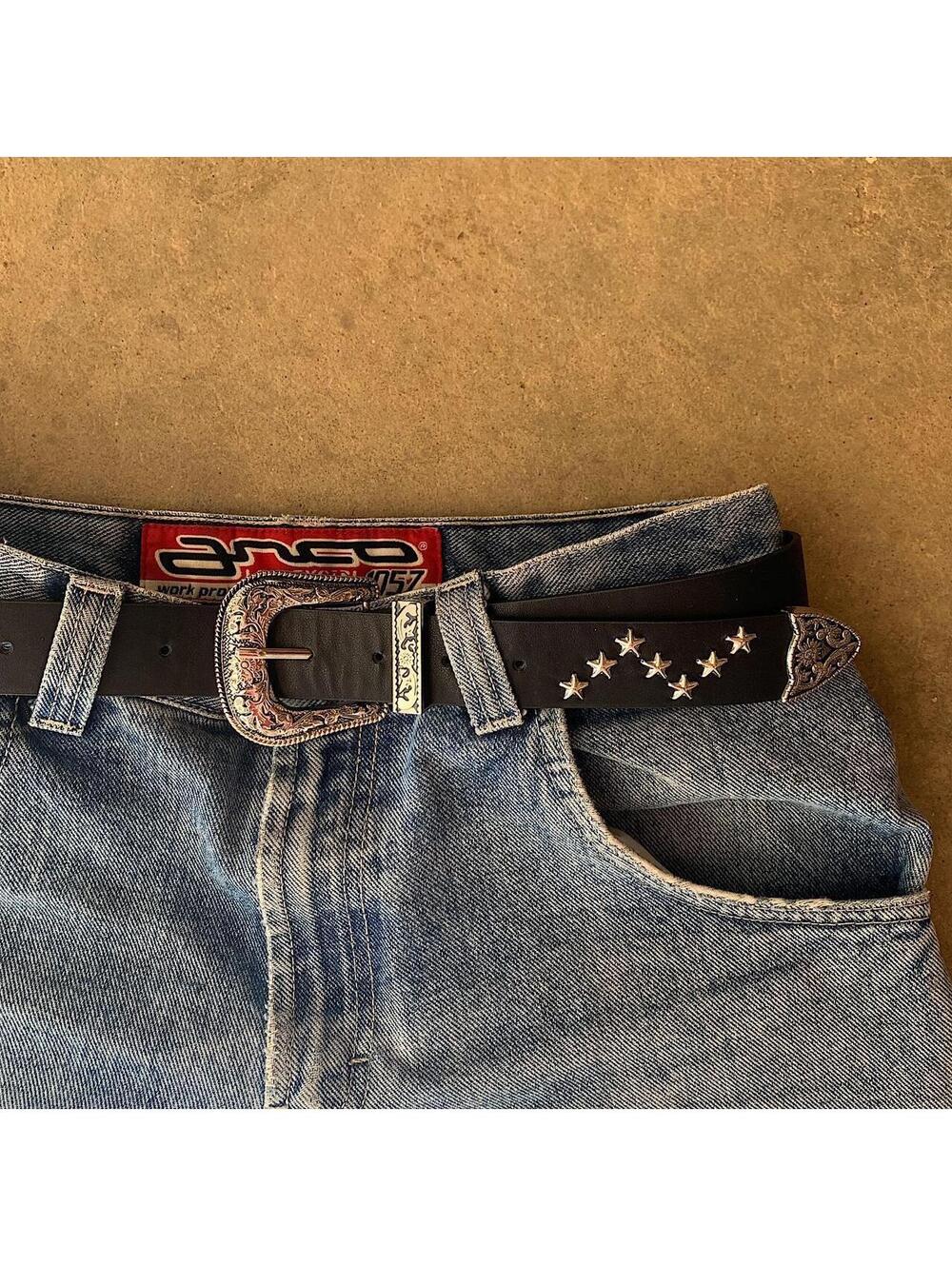 Western star studded black belt. 38.5 inches length. 1.5 inch width. Fits a - Picture 2 of 7
